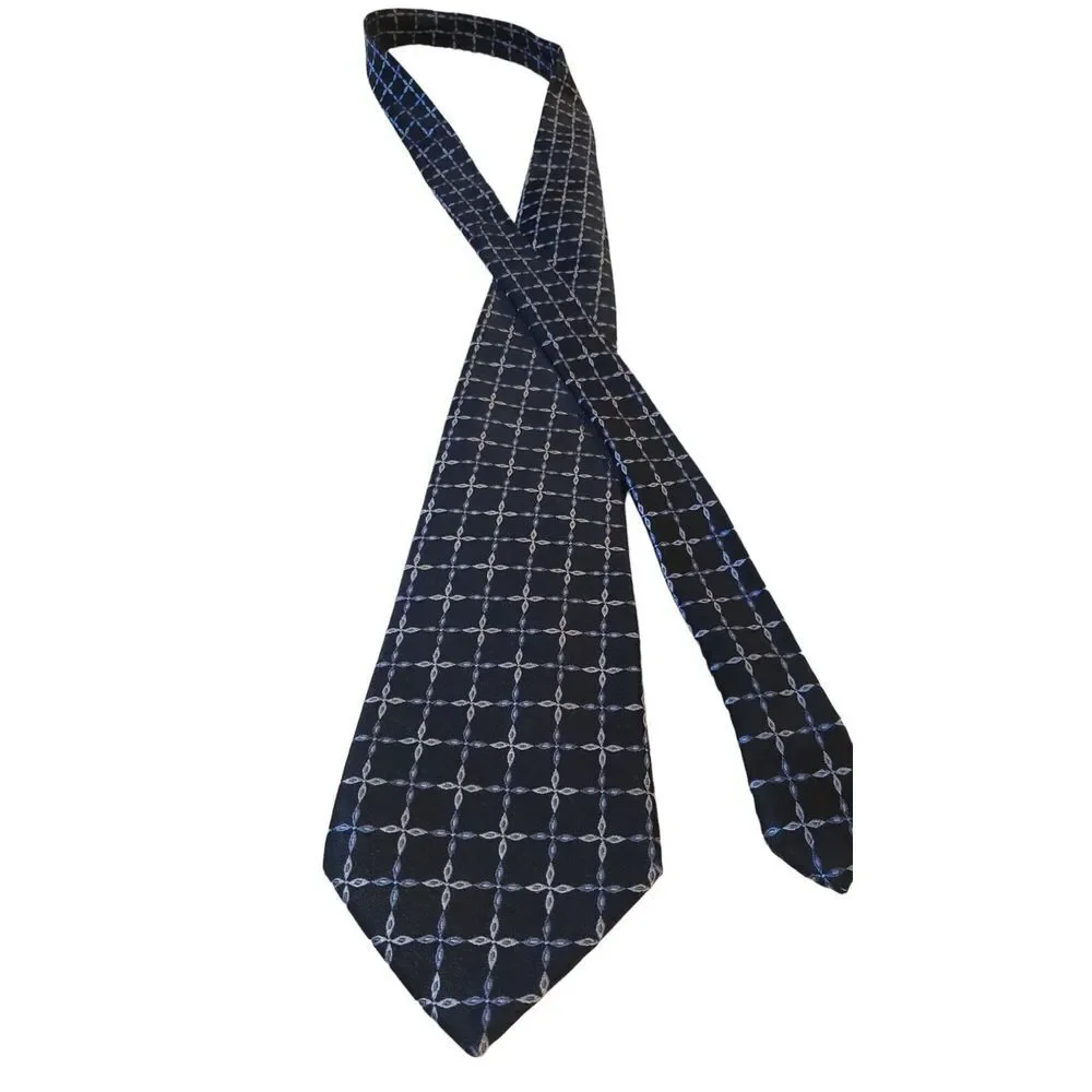Umberto Frasi Men's Necktie Multitone Blue Geometric Cross Pattern Polyester‎